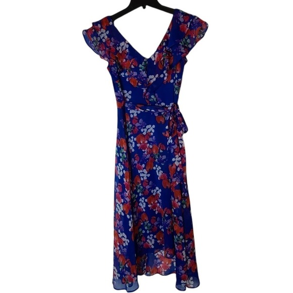 DKNY  Blue Floral Ruffle Elegant Spring Summer Maxi Dress 2 NWT - Picture 6 of 10
